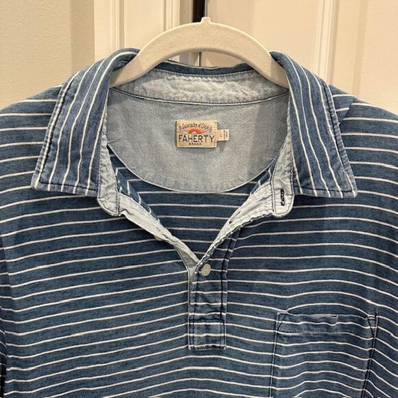 Faherty Men's Short Sleeve Natural Indigo Dyed Polo Size: Large 100% Cotton - Picture 3 of 8